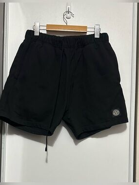 Stone Island Black Athletic Drawstring Shorts in pristine condition.